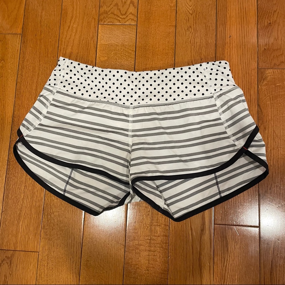 Lululemon shorts. Grey and white. Stripe and polka dot. Size 4